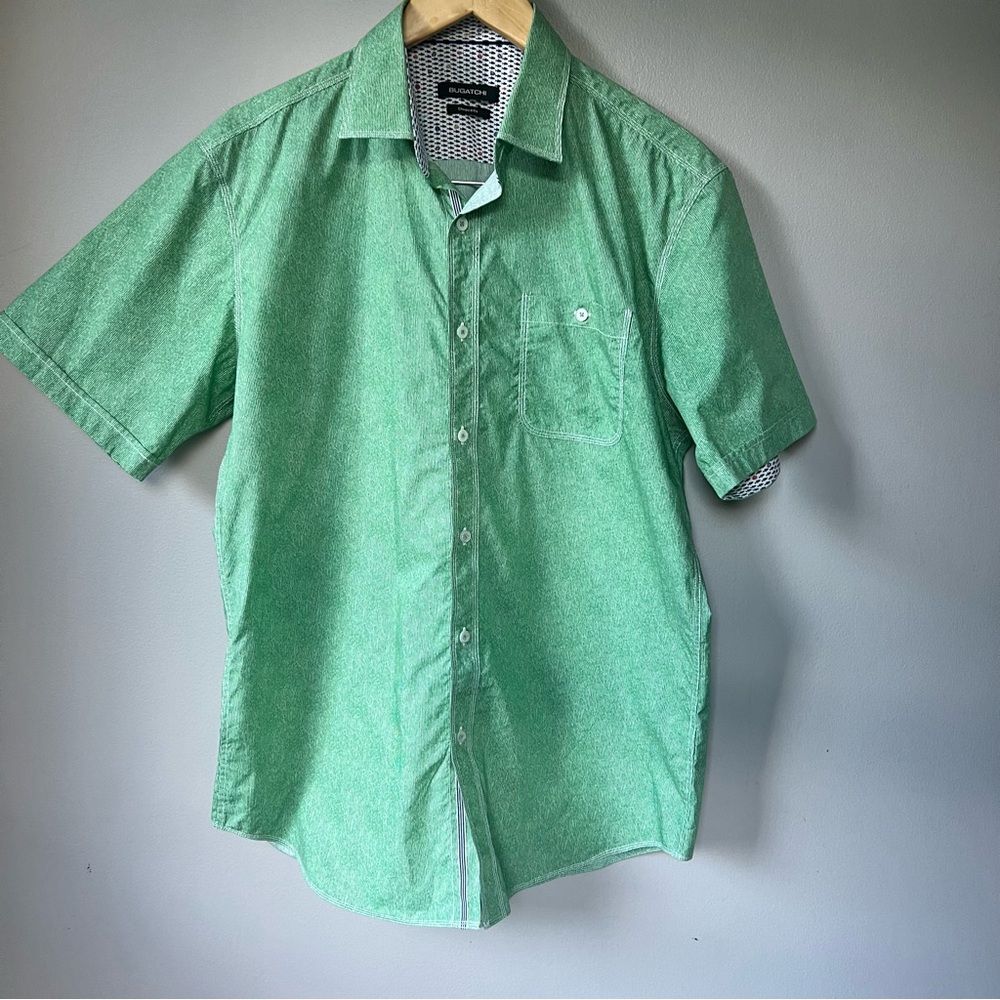 Bugatchi Green Men’s Short Sleeve Dress Shirt Size Large